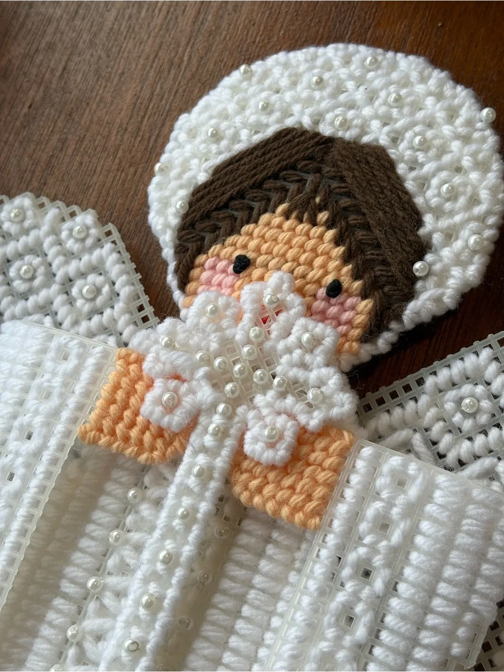 Handmade Crocheted Angel with Pearl Accents - White & Peach